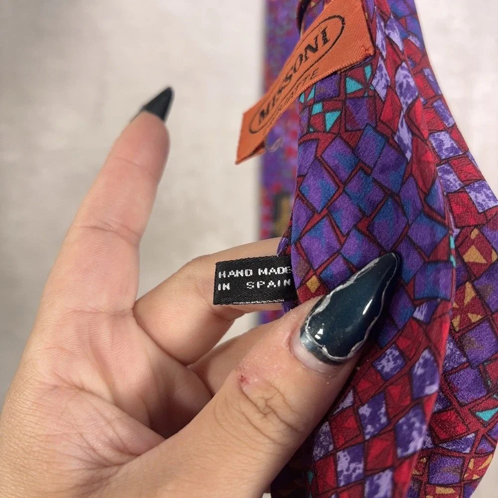 Missoni Cravatte Necktie Mens Red Purple Abstract Mosaic Silk Neiman Marcus
